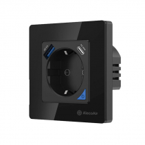 Resigilat - Priza de perete cu WiFi AlecoAir G40 Black, Control vocal asistenti digitali, Telecomanda, USB-A, USB-C, Programare