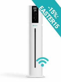 Umidificator AlecoAir U40 Tower White, WiFi, Lampa UV-C, Higrostat, Lumini ambientale, Vapori calzi, Aromaterapie