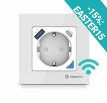 Priza de perete cu WiFi AlecoAir G40 White, Control vocal asistenti digitali, Telecomanda, USB-A, USB-C, Programare aplicatie