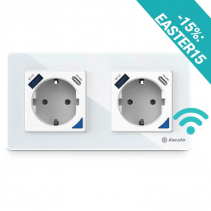 Priza dubla de perete cu WiFi AlecoAir G60 White, Control vocal asistenti digitali, Telecomanda, USB-A, USB-C, Programare