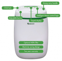 Resigilat! Dezumidificator si purificator Meaco UK12L, 12 l / zi, 100 mc/ h, Pentru 30mp, Higrostat,