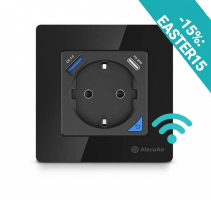 Priza de perete cu WiFi AlecoAir G40 Black, Control vocal asistenti digitali, Telecomanda, USB-A, USB-C, Programare aplicatie