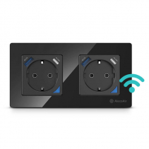 Priza dubla de perete cu WiFi AlecoAir G60 Black, Control vocal asistenti digitali, Telecomanda, USB-A, USB-C, Programare