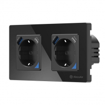 Priza dubla de perete cu WiFi AlecoAir G60 Black, Control vocal asistenti digitali, Telecomanda, USB-A, USB-C, Programare