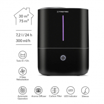 Umidificator cu ultrasunete TROTEC B2E, Difuzor aroma, Pentru 30 mp, Indicator umiditate LED, Filtru carbon activ