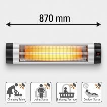 Radiator infraroşu cu tuburi de quartz Trotec IR 2550 S, Telecomanda, Putere 2500W, 3 Trepte de incalzire, Timer, Ecran LED