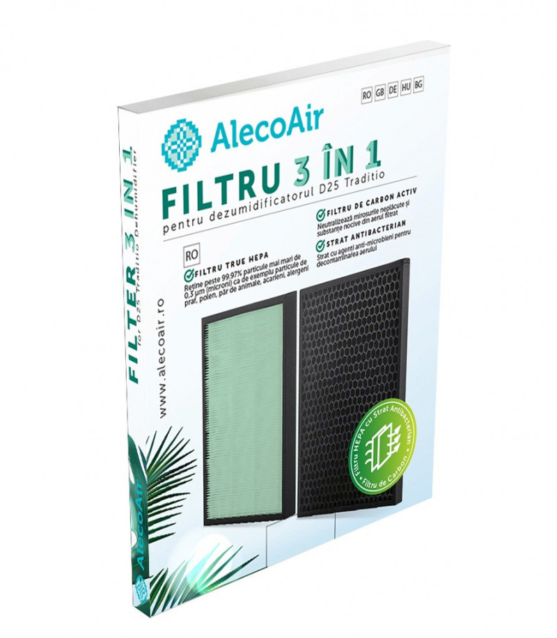 Filtru 3 in 1 TRUE HEPA si Carbon Activ cu Strat Antibacterian pentru Dezumidificatorul D25 TRADITIO Dezumidificator Casnic Alecoair