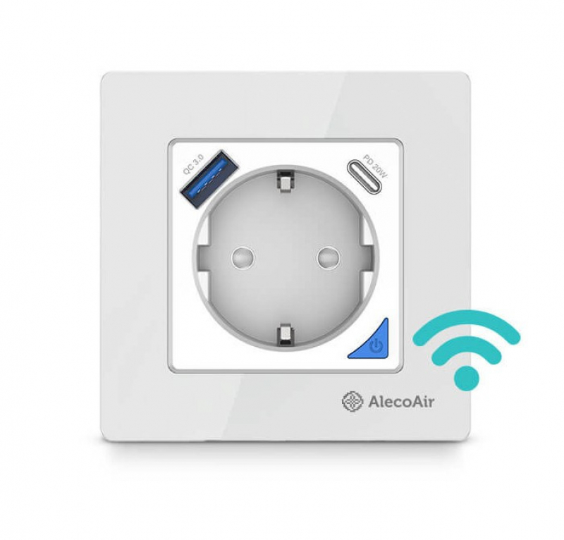 Priza de perete cu WiFi AlecoAir G40 White Control vocal asistenti digitali Telecomanda USB-A USB-C Programare aplicatie