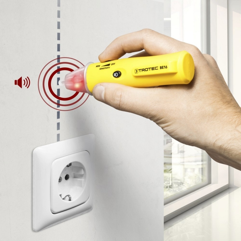 Detector de tensiune BE16 Trotec, Alarma optica acustica, Domeniul de masurare V/AC: 5-1000 V,  Clasa de protectie CAT IV 1.000 - 4