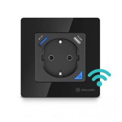Resigilat - Priza de perete cu WiFi AlecoAir G40 Black, Control vocal asistenti digitali, Telecomanda, USB-A, USB-C, Programare