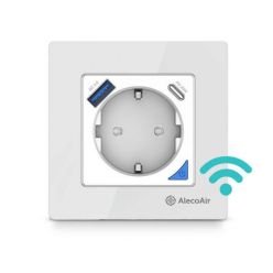 Priza de perete cu WiFi AlecoAir G40 White, Control vocal asistenti digitali, Telecomanda, USB-A, USB-C, Programare aplicatie