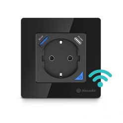 Priza de perete cu WiFi AlecoAir G40 Black, Control vocal asistenti digitali, Telecomanda, USB-A, USB-C, Programare aplicatie