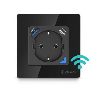 Priza de perete cu WiFi AlecoAir G40 Black, Control vocal asistenti digitali, Telecomanda, USB-A, USB-C, Programare aplicatie