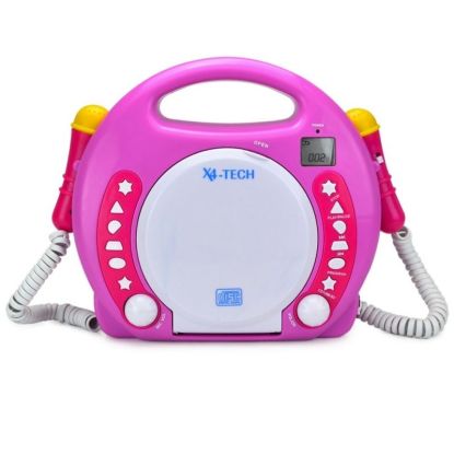 Karaoke copii Bobby Joey X4-TECH Roz, Stickere, Display LCD, Compatibil cu CD Audio,MP3, Card SD si Stick USB
