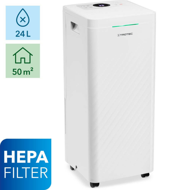 Dezumidificator si Purificator de aer TROTEC TTK 64 HEPA, 24 l/zi, 130 m3/h, Senzor umiditate, Filtru HEPA, Higrostat Dezumidificator Casnic alecoair.ro