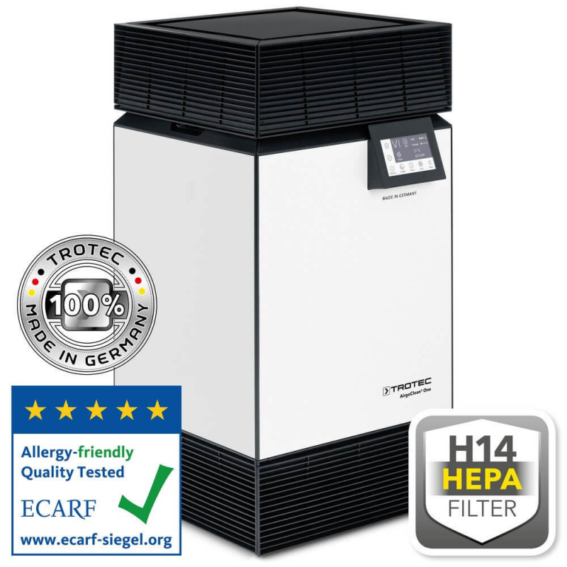 Purificator de aer TROTEC AirgoClean One Filtru HEPA H14 Pre-filtru Lavabil dublu Indicator PM 2.5 TVOC Sleep Turbo