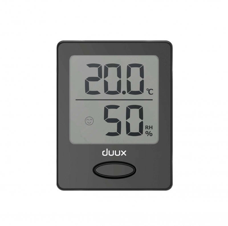 Termohigrometru Duux Negru, Ecran LCD, Indicatie de confort, Interval de detectare- 10 secunde Umidometru (Masoara umiditatea din aer si materiale) alecoair.ro Termohigrometru Duux Negru, Ecran LCD, Indicatie de confort, Interval de detectare- 10 secunde Umidometru (Masoara umiditatea din aer si materiale) alecoair.ro